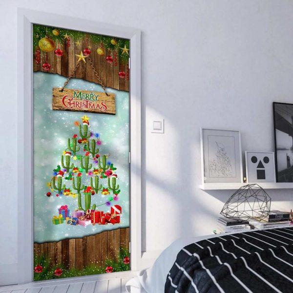 Christmas Farm Decor, Cactus Christmas Tree Door Cover, Front Door Christmas Cover