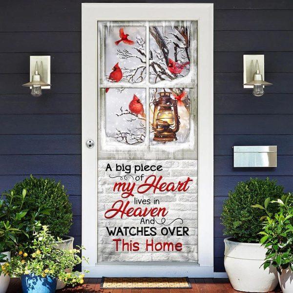 Christmas Farm Decor, Cardinals A Big Piece Of My Heart Lives In Heaven Door Cover, Religious Door Decorations