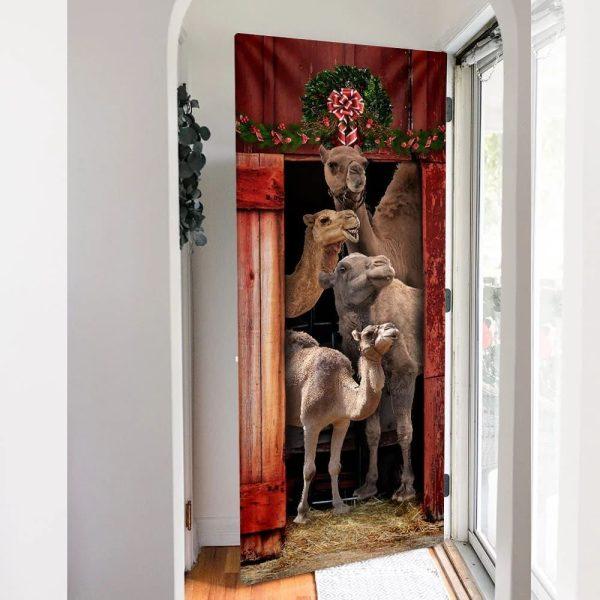 Christmas Farm Decor, Christmas Door Cover Happy Family Camel