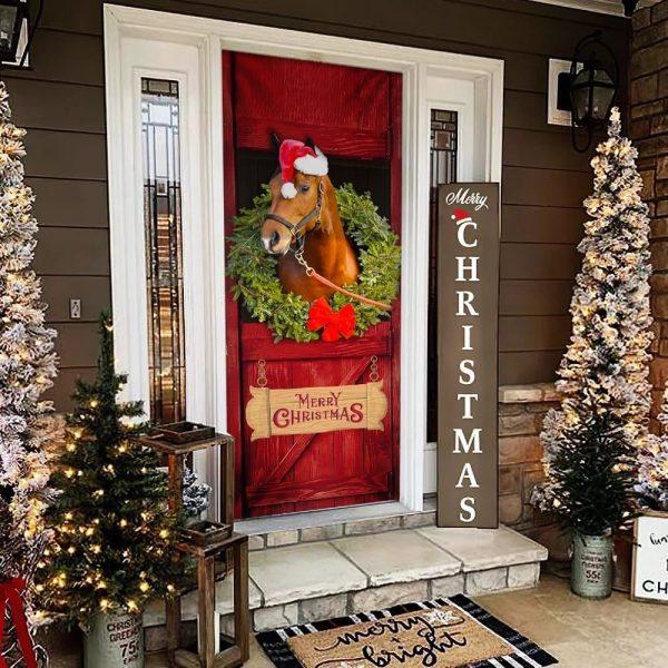 Christmas Farm Decor, Christmas Horse Door Cover, Merry Christmas Horse In Stable Door Cover