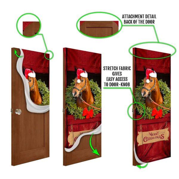Christmas Farm Decor, Christmas Horse Door Cover, Merry Christmas Horse In Stable Door Cover