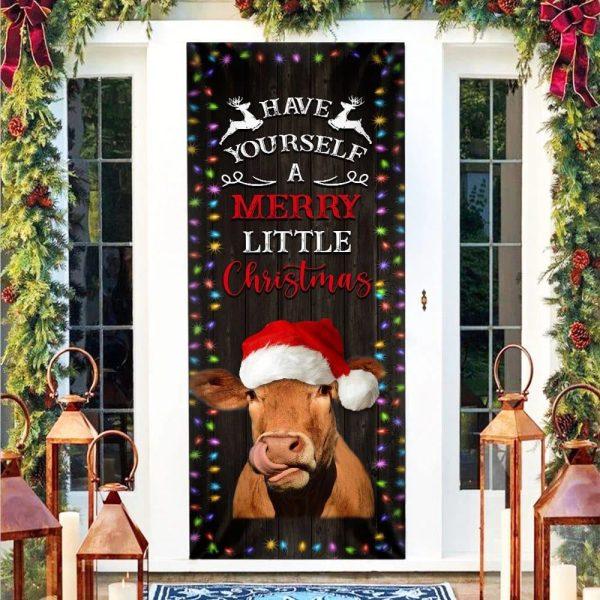 Christmas Farm Decor, Cow Cattle Door Cover Have Yourself A Merry Little Christmas, Cow Lover Gifts