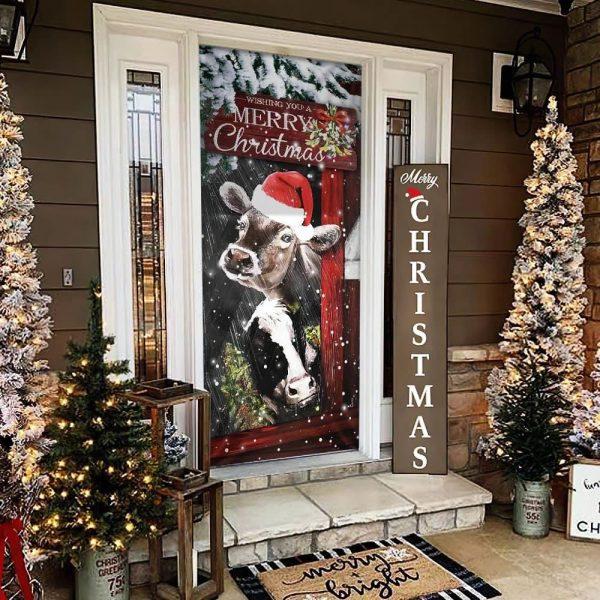 Christmas Farm Decor, Cow Cattle Door Cover, Merry Christmas Door Cover, Cow Lover Gifts