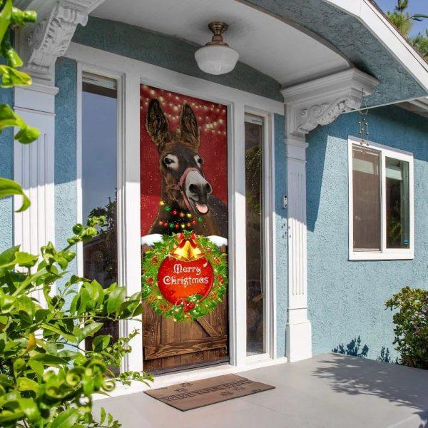Christmas Farm Decor, Donkey Smile Christmas Door Cover, Merry Christmas Door Cover