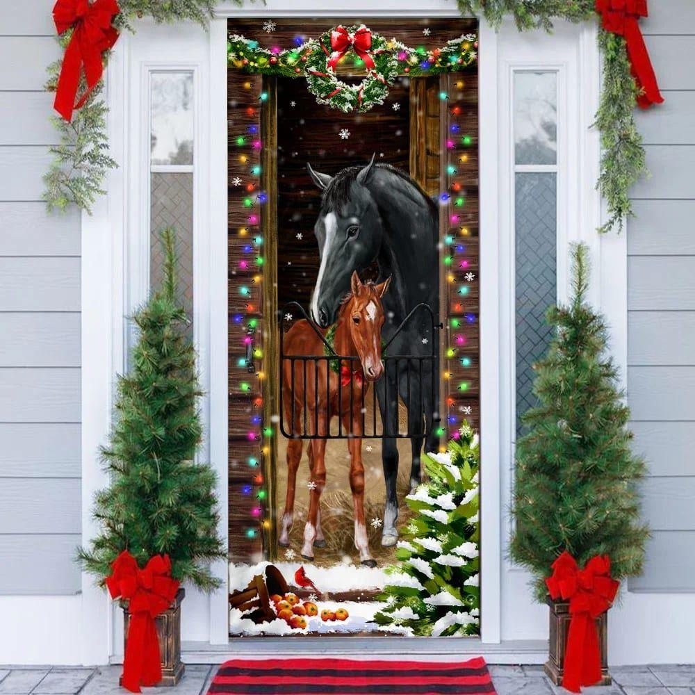 Christmas Farm Decor, Horse Christmas Door Couple Happy Couple, Unique Gifts Doorcover Christmas Farm Decor, Horse Christmas Door Couple Happy Couple, Unique Gifts Doorcover