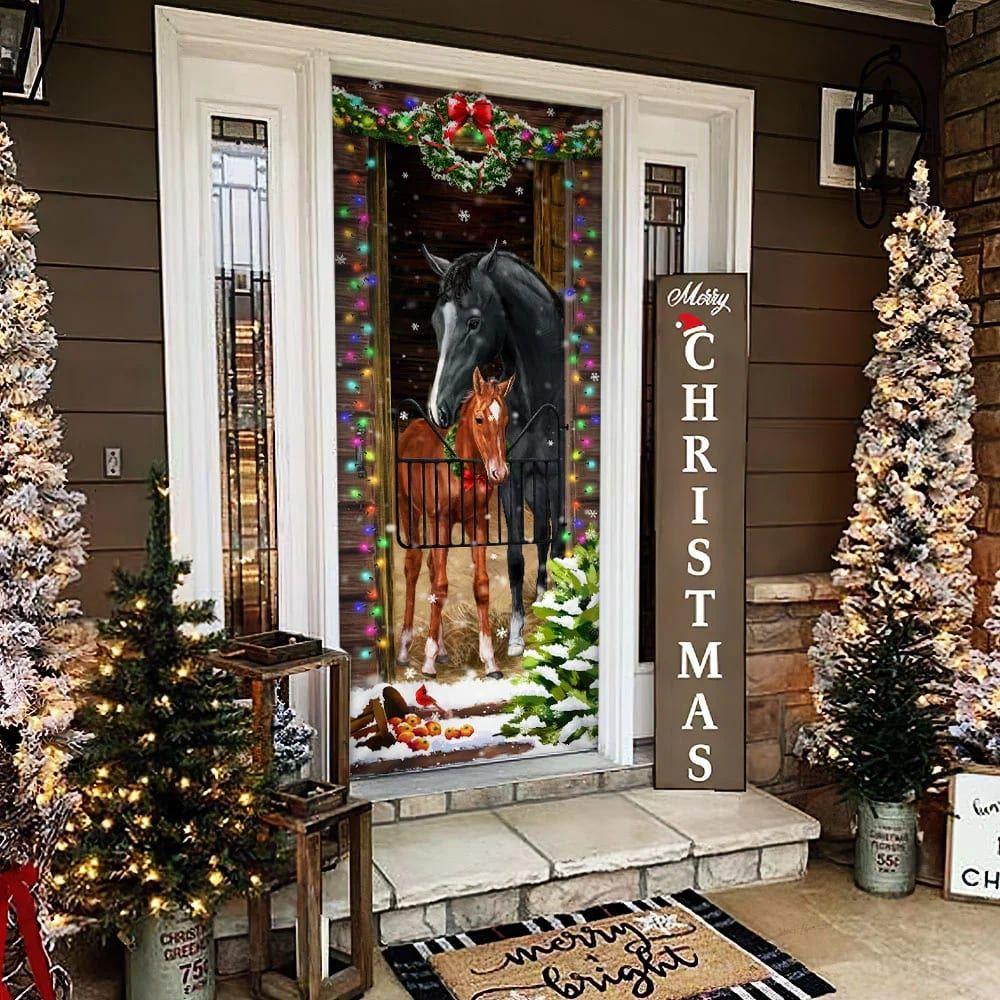 Christmas Farm Decor, Horse Christmas Door Couple Happy Couple, Unique Gifts Doorcover Christmas Farm Decor, Horse Christmas Door Couple Happy Couple, Unique Gifts Doorcover