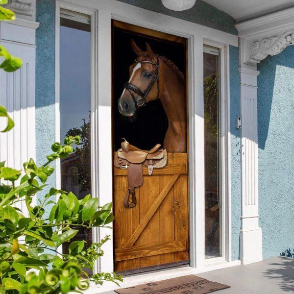 Christmas Farm Decor, Horse In Stable Door Cover, Unique Gifts Doorcover, Christmas Gift For Friends