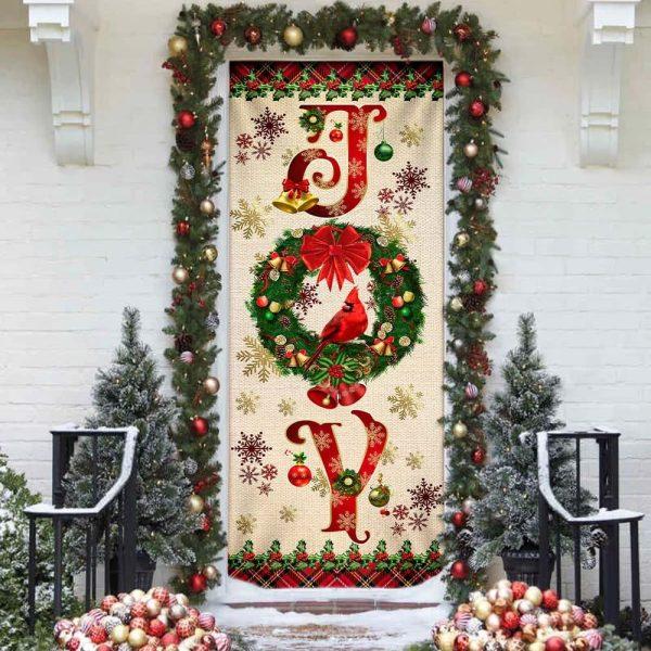 Christmas Farm Decor, Joy To The World Cardinal Christmas Door Cover, Cardinal Christmas Decor