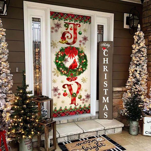 Christmas Farm Decor, Joy To The World Cardinal Christmas Door Cover, Cardinal Christmas Decor