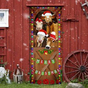 Christmas Farm Decor Merry Christmas Door Cover Cow Cattle Door Cover 3 vhtuqj.jpg
