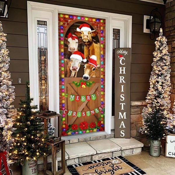 Christmas Farm Decor, Merry Christmas Door Cover, Cow Cattle Door Cover, Unique Gifts Doorcover