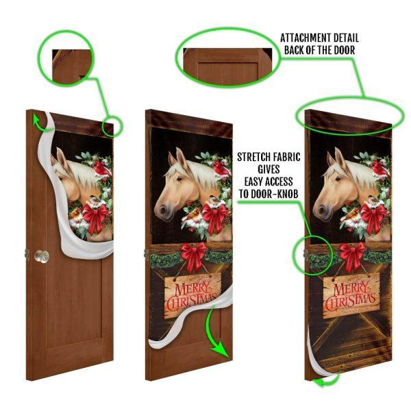 Christmas Farm Decor, Merry Christmas Horse In Stable Door Cover, Christmas Horse Decor