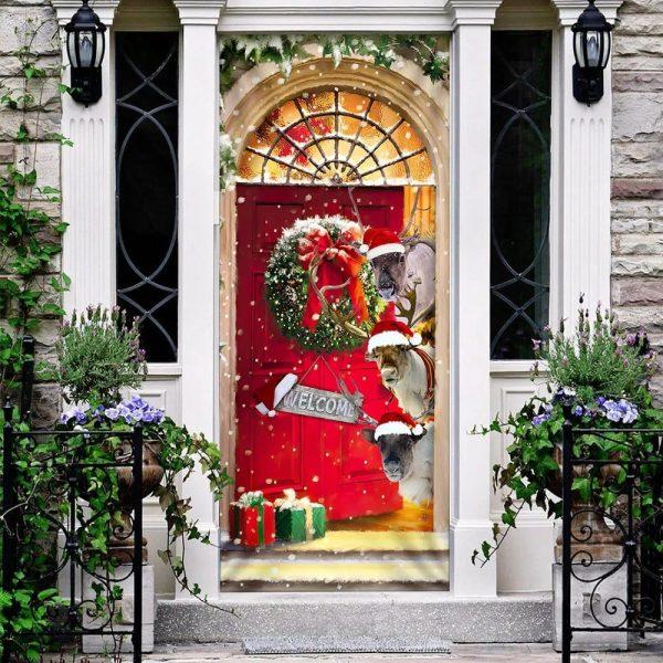 Christmas Farm Decor, Reindeer Farmhouse Christmas Door Cover