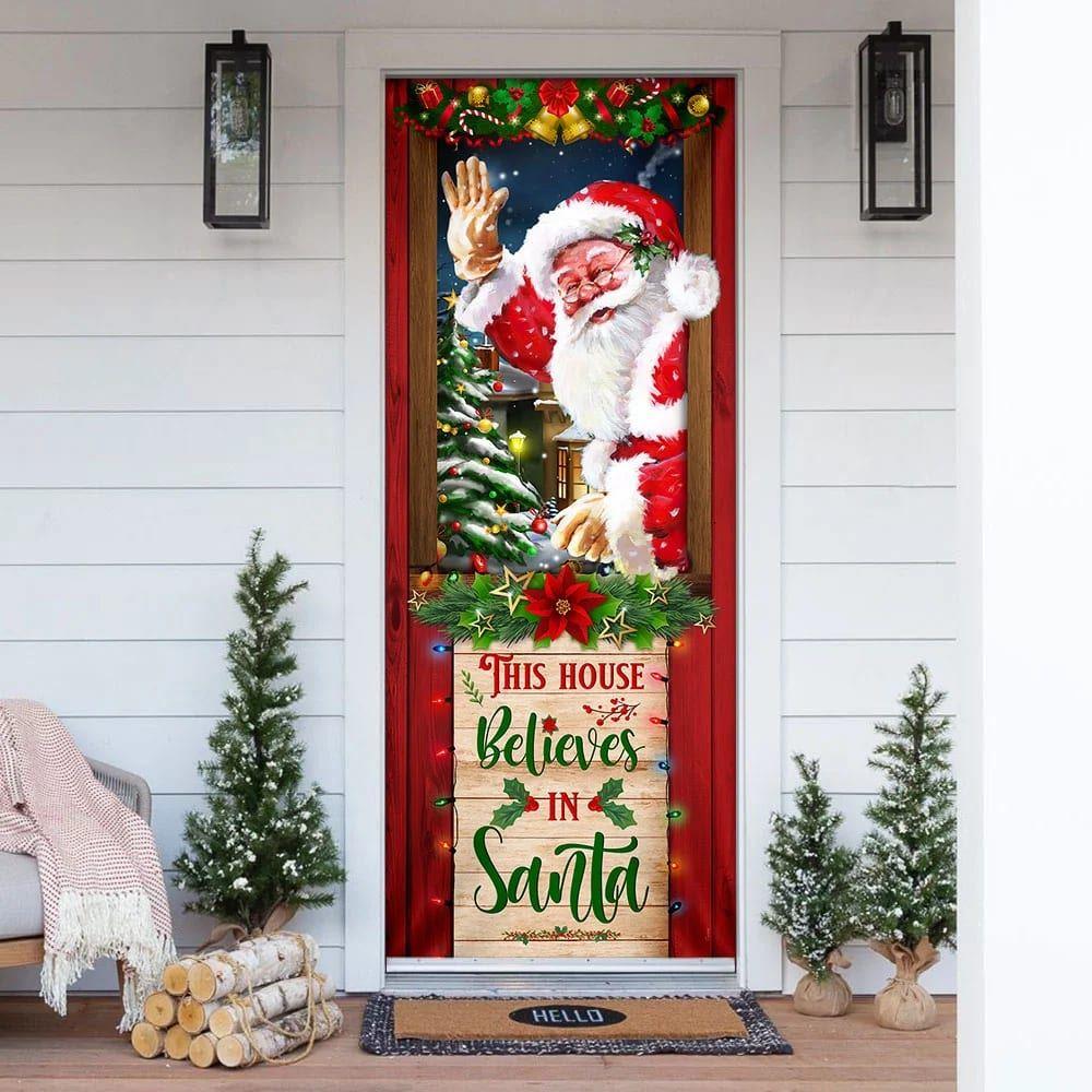Christmas Farm Decor, This House Believes In Santa Door Cover, Santa Claus Door Cover Christmas Farm Decor, This House Believes In Santa Door Cover, Santa Claus Door Cover