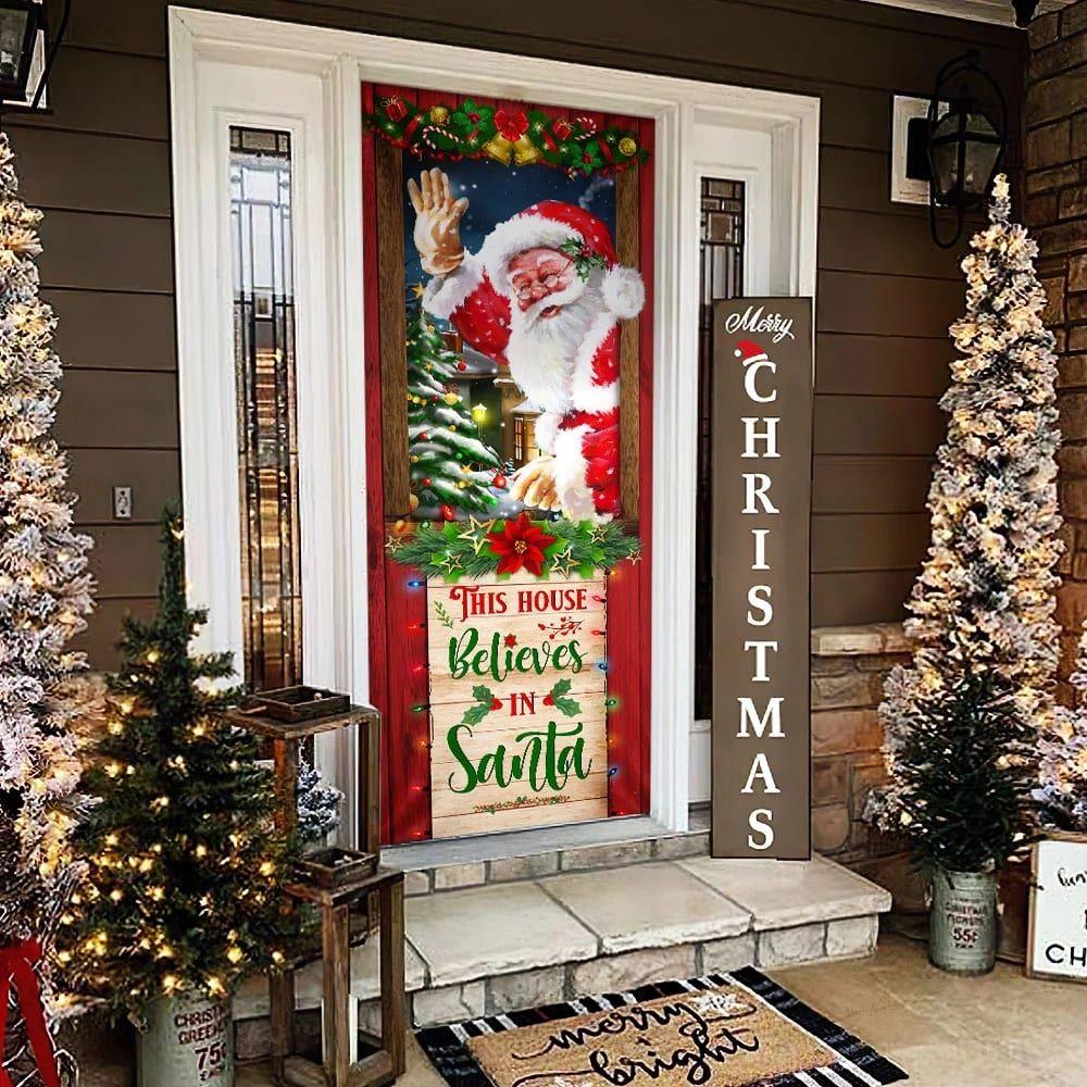 Christmas Farm Decor, This House Believes In Santa Door Cover, Santa Claus Door Cover Christmas Farm Decor, This House Believes In Santa Door Cover, Santa Claus Door Cover