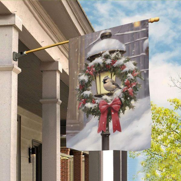 Christmas Flag, A Birds Refuge Amidst Snowfall Christmas Garden Flag, Christmas Garden Flags, Christmas Outdoor Flag
