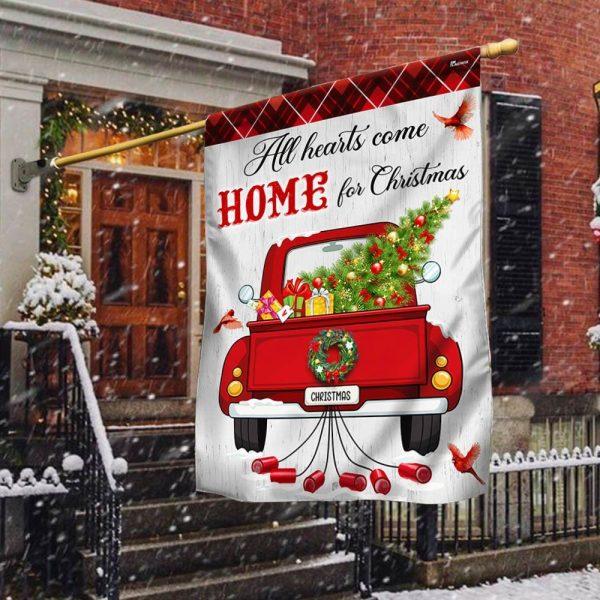 Christmas Flag, All Hearts Come Home For Christmas Red  Truck Flag, Christmas Garden Flags, Christmas Outdoor Flag