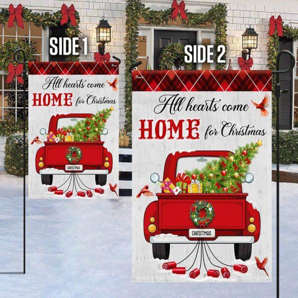 Christmas Flag, All Hearts Come Home For Christmas Red  Truck Flag, Christmas Garden Flags, Christmas Outdoor Flag