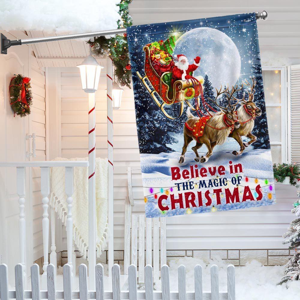 Christmas Flag, Believe In The Magic Of Christmas Santas Sleigh Flag, Christmas Garden Flags, Christmas Outdoor Flag