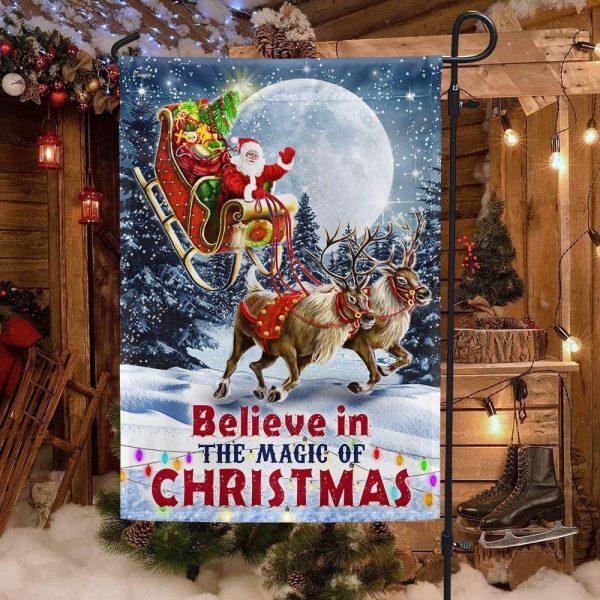 Christmas Flag, Believe In The Magic Of Christmas Santas Sleigh Flag, Christmas Garden Flags, Christmas Outdoor Flag