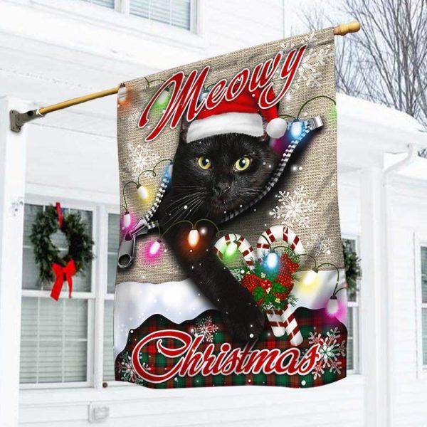 Christmas Flag, Black Cat Meowy Christmas Flag, Christmas Garden Flags, Christmas Outdoor Flag