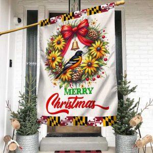 Christmas Flag Black Eyed Susan Christmas Wreath and Baltimore Oriole Maryland Flag Christmas Garden Flags Christmas Outdoor Flag 1 jiqkn5.jpg