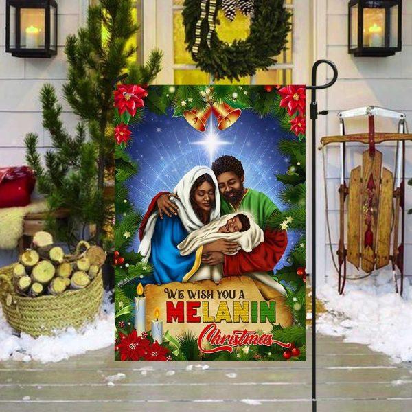 Christmas Flag, Black Holy Family Nativity Flag We Wish You A Melanin Christmas, Christmas Garden Flags, Christmas Outdoor Flag