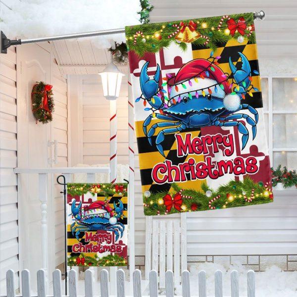 Christmas Flag, Blue Crab Merry Christmas Maryland Flag, Christmas Garden Flags, Christmas Outdoor Flag