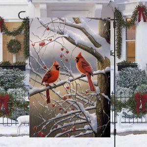Christmas Flag, Cardinals On A Berry Laden…