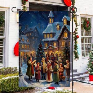 Christmas Flag, Carolers By The Candlelit Village…