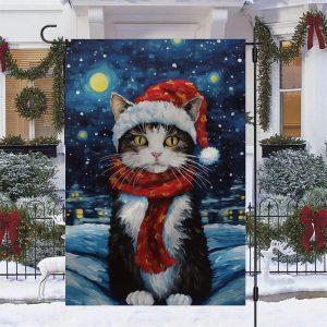 Christmas Flag, Cat Wearing Scarf On The…