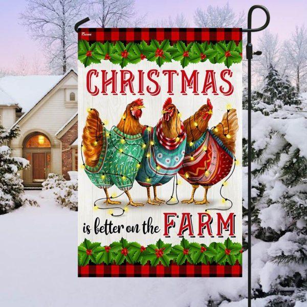 Christmas Flag, Chickens Christmas Is Better On The Farm Flag, Christmas Garden Flags, Christmas Outdoor Flag