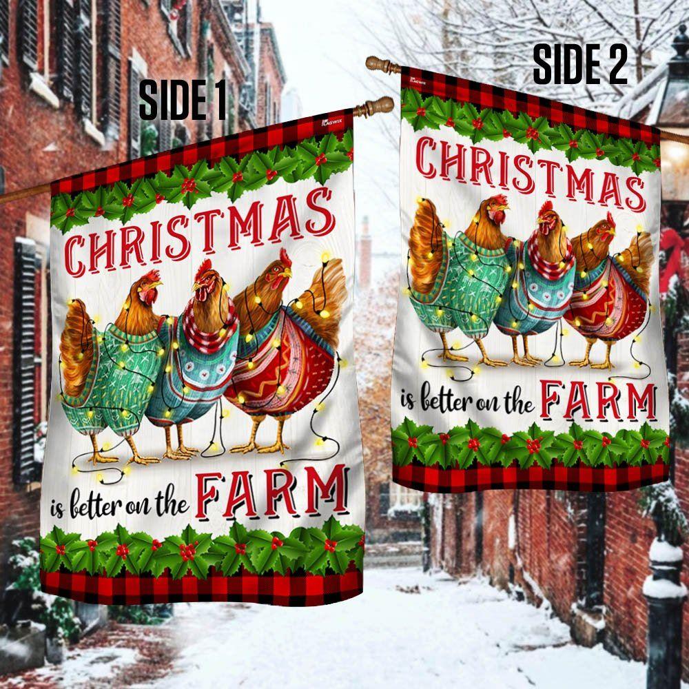 Christmas Flag, Chickens Christmas Is Better On The Farm Flag, Christmas Garden Flags, Christmas Outdoor Flag