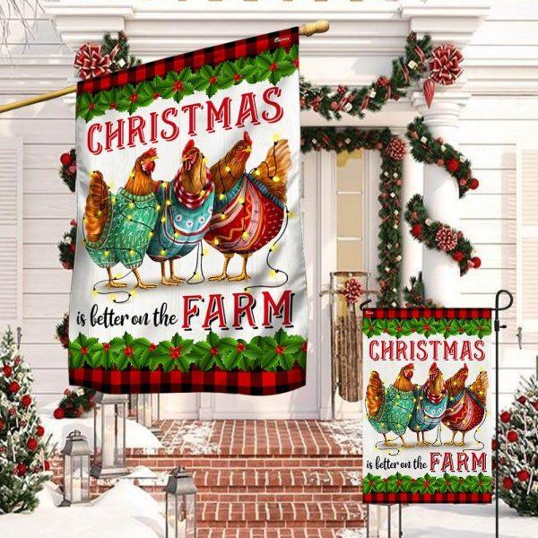 Christmas Flag, Chickens Christmas Is Better On The Farm Flag, Christmas Garden Flags, Christmas Outdoor Flag