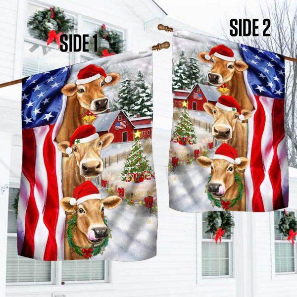 Christmas Flag, Christmas Cattle Cow American Flag, Christmas Garden Flags, Christmas Outdoor Flag