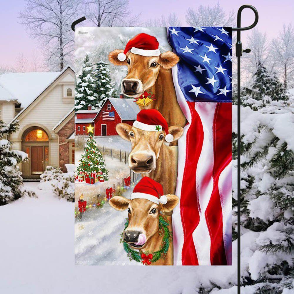 Christmas Flag, Christmas Cattle Cow American Flag, Christmas Garden Flags, Christmas Outdoor Flag