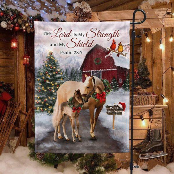 Christmas Flag, Christmas Horse Flag The Lord Is My Strength and My Shield, Christmas Garden Flags, Christmas Outdoor Flag