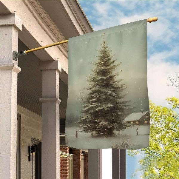 Christmas Flag, Christmas Tree In The Forest Winter Christmas Tree Garden Flag, Christmas Garden Flags, Christmas Outdoor Flag