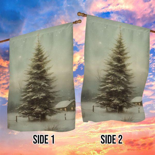 Christmas Flag, Christmas Tree In The Forest Winter Christmas Tree Garden Flag, Christmas Garden Flags, Christmas Outdoor Flag