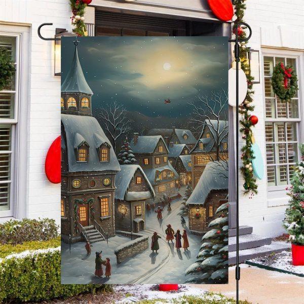 Christmas Flag, Country Village Scene Covered Snow Village Xmas Garden Flag, Christmas Garden Flags, Christmas Outdoor Flag