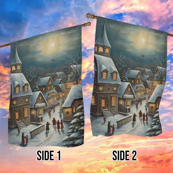 Christmas Flag, Country Village Scene Covered Snow Village Xmas Garden Flag, Christmas Garden Flags, Christmas Outdoor Flag