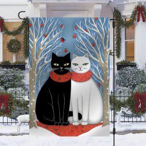 Christmas Flag, Couple Black And White Cat…