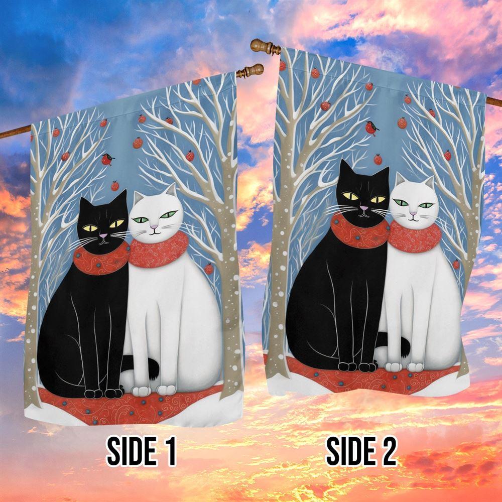 Christmas Flag, Couple Black And White Cat Together Christmas Garden Flag, Christmas Garden Flags, Christmas Outdoor Flag Christmas Flag, Couple Black And White Cat Together Christmas Garden Flag, Christmas Garden Flags, Christmas Outdoor Flag