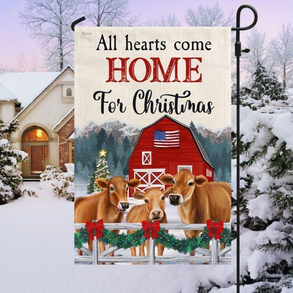 Christmas Flag, Cow Christmas Flag All Hearts Come Home For Christmas Cattle Jersey, Christmas Garden Flags, Christmas Outdoor Flag
