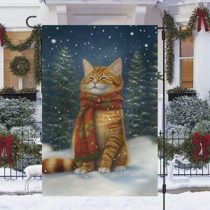 Christmas Flag, Cute Cat Wearing Scarf Alone…