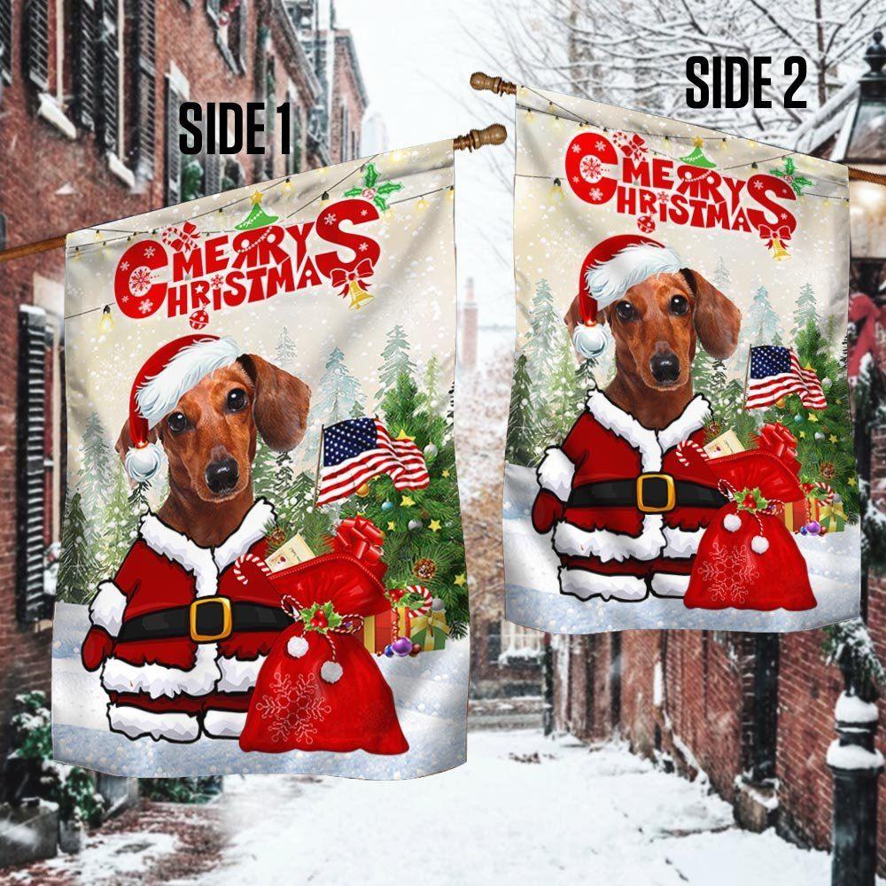 Christmas Flag, Dachshund Christmas Flag Santa Paws, Christmas Garden Flags, Christmas Outdoor Flag