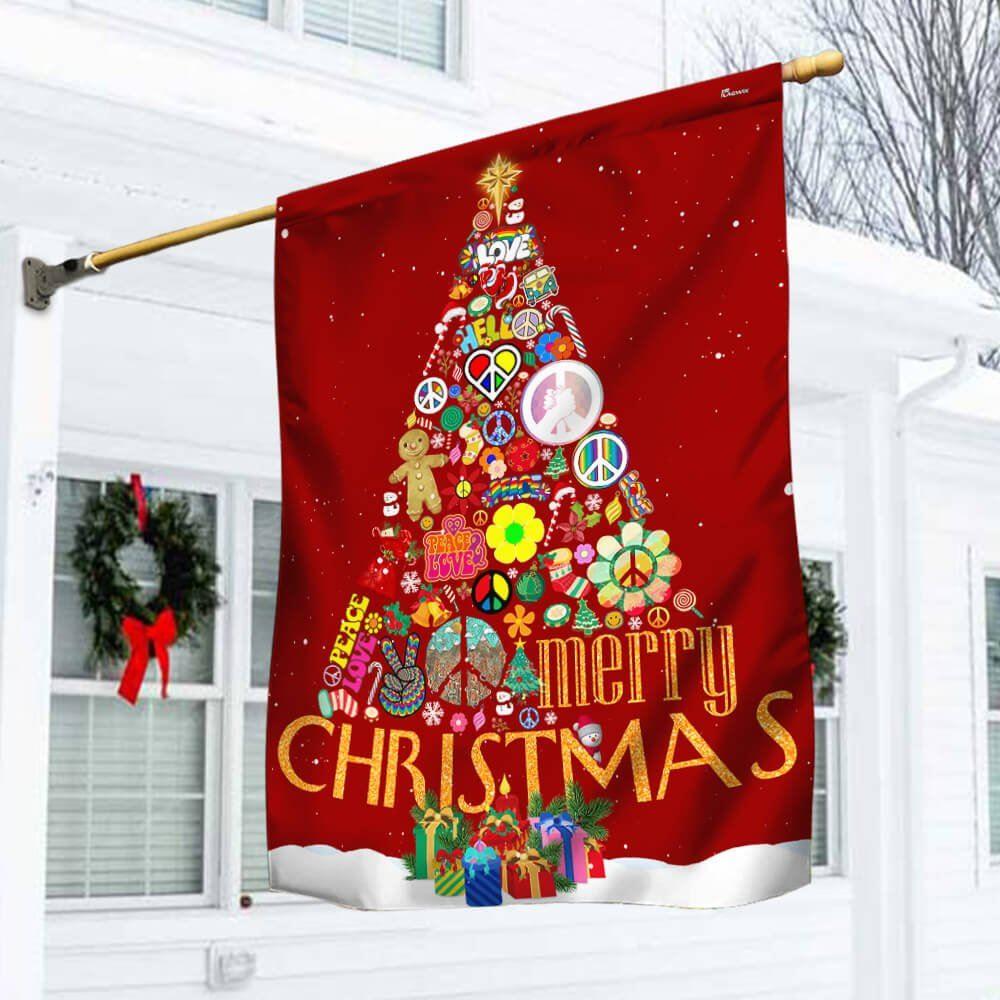 Christmas Flag, Hippie Christmas Tree Flag Merry Christmas, Christmas Garden Flags, Christmas Outdoor Flag