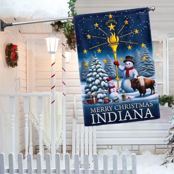 Christmas Flag, Indiana Christmas Flag Snowman with Gold Torch Merry Christmas, Christmas Garden Flags, Christmas Outdoor Flag