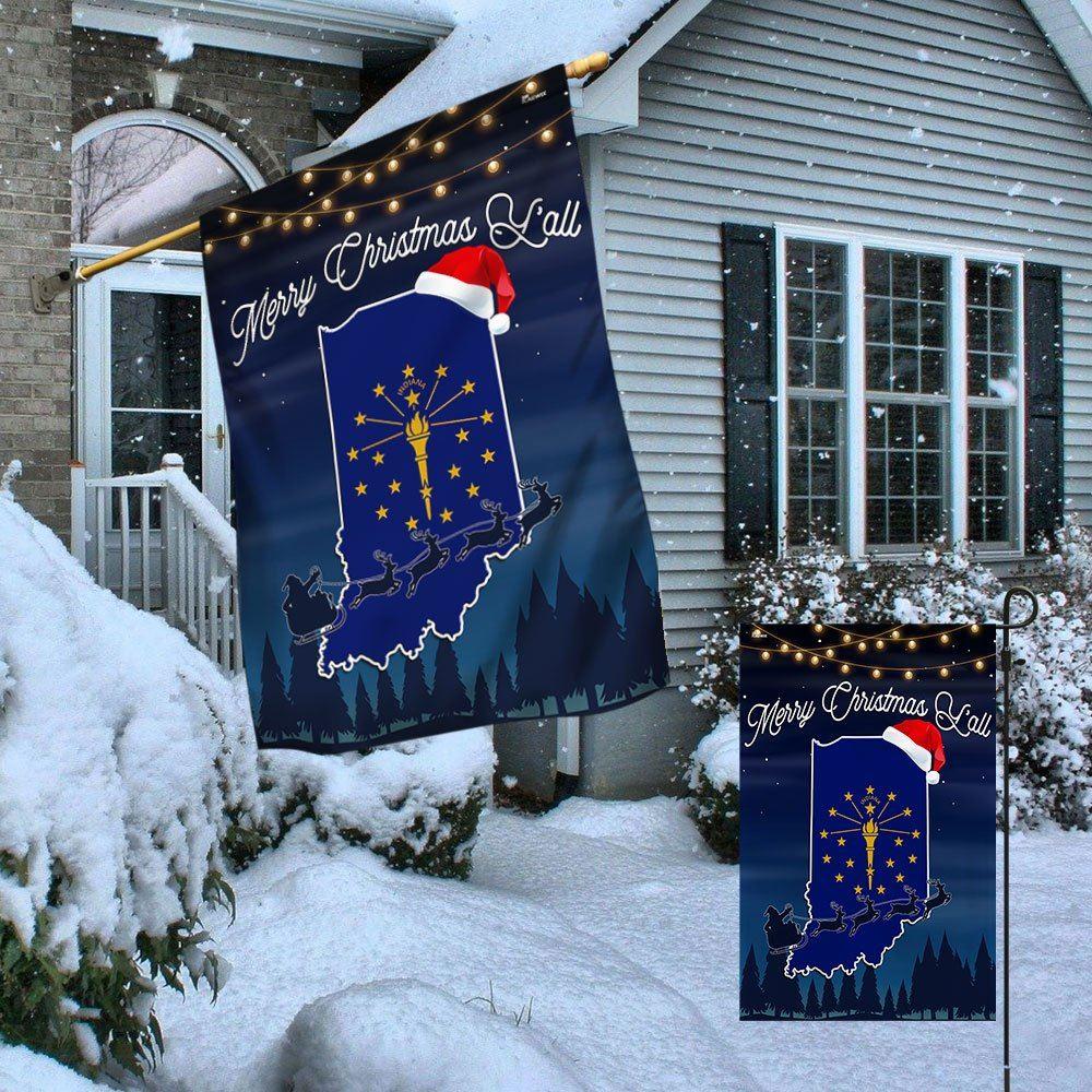 Christmas Flag, Indiana State Merry Christmas Y’all Flag, Christmas Garden Flags, Christmas Outdoor Flag