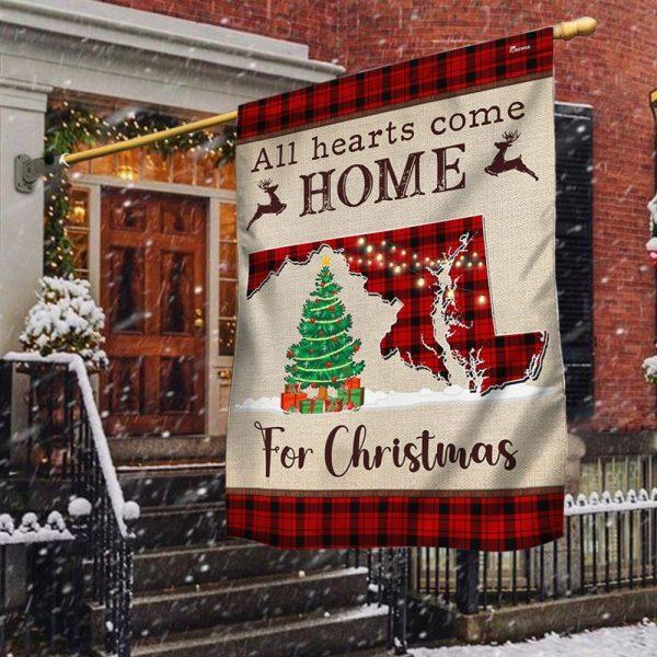 Christmas Flag, Maryland Christmas Flag All Hearts Come Home For Christmas, Christmas Garden Flags, Christmas Outdoor Flag